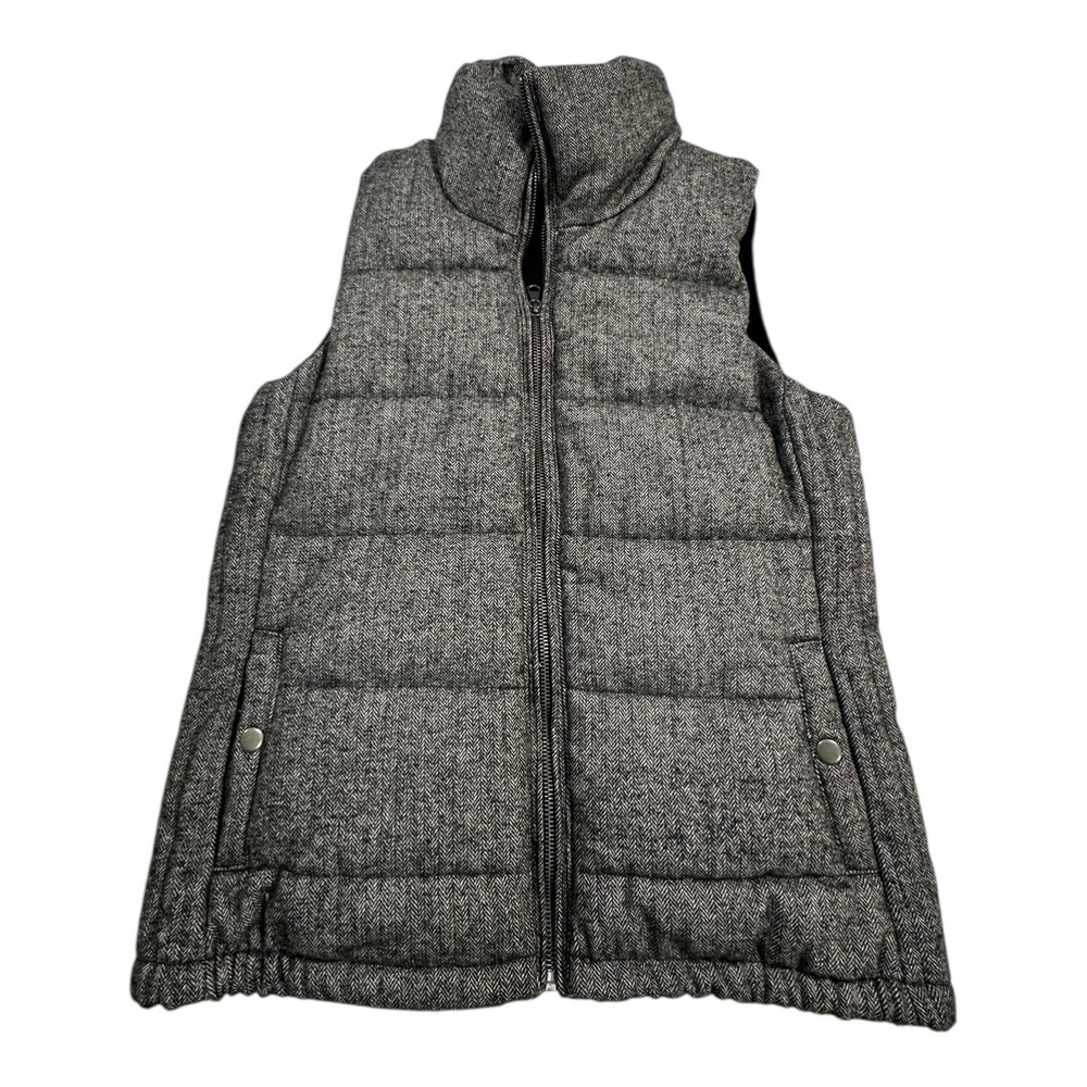 Old Navy Quilted Puffer Vest Herringbone‎ Tweed Collar Pockets Size S
